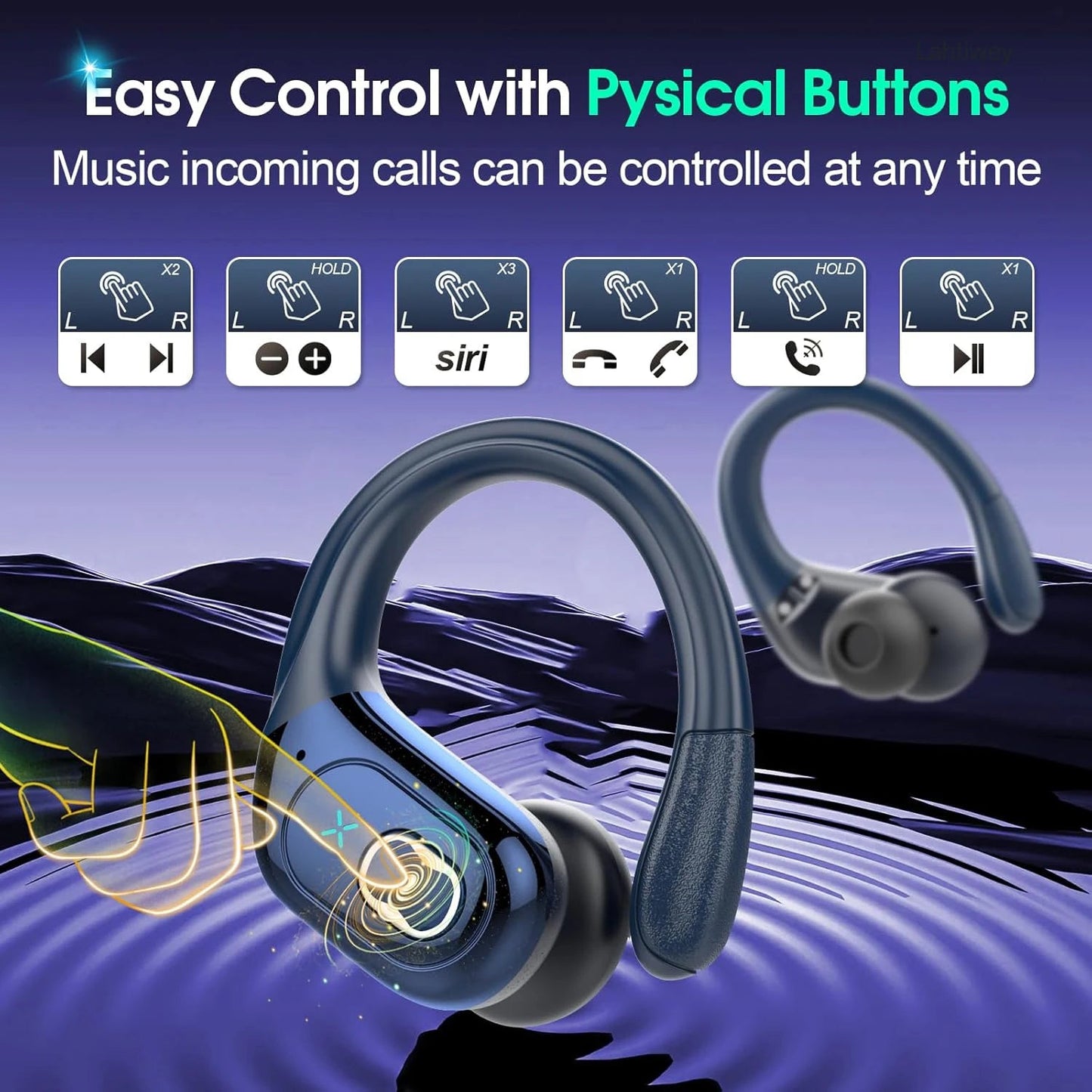 Sports Wireless Earbuds Bluetooth 5.4 TWS Wireless Headphones Waterproof Earhook Earphones with Deep Bass Noise Cancelling Mic - ecowave store