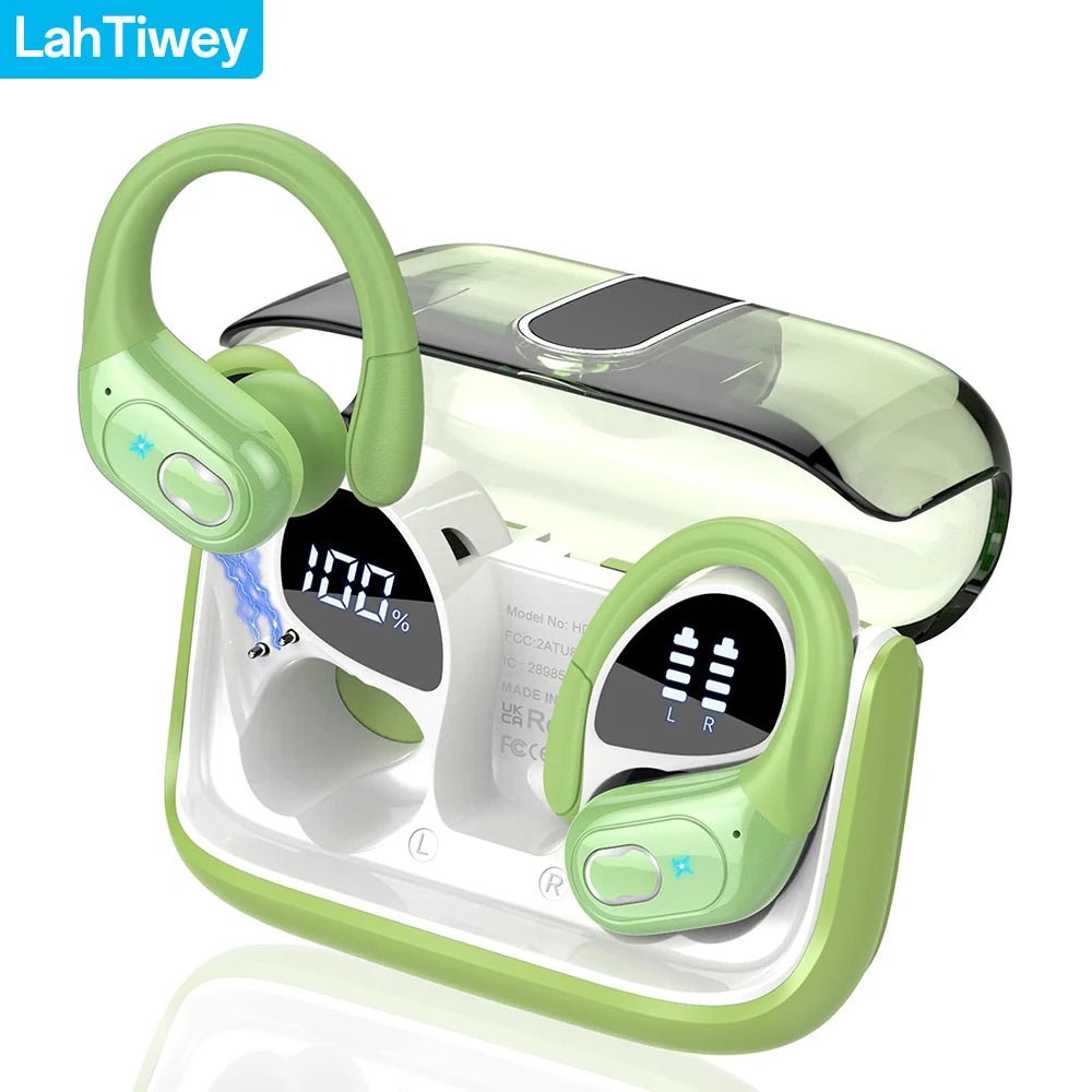 Sports Wireless Earbuds Bluetooth 5.4 TWS Wireless Headphones Waterproof Earhook Earphones with Deep Bass Noise Cancelling Mic - ecowave store