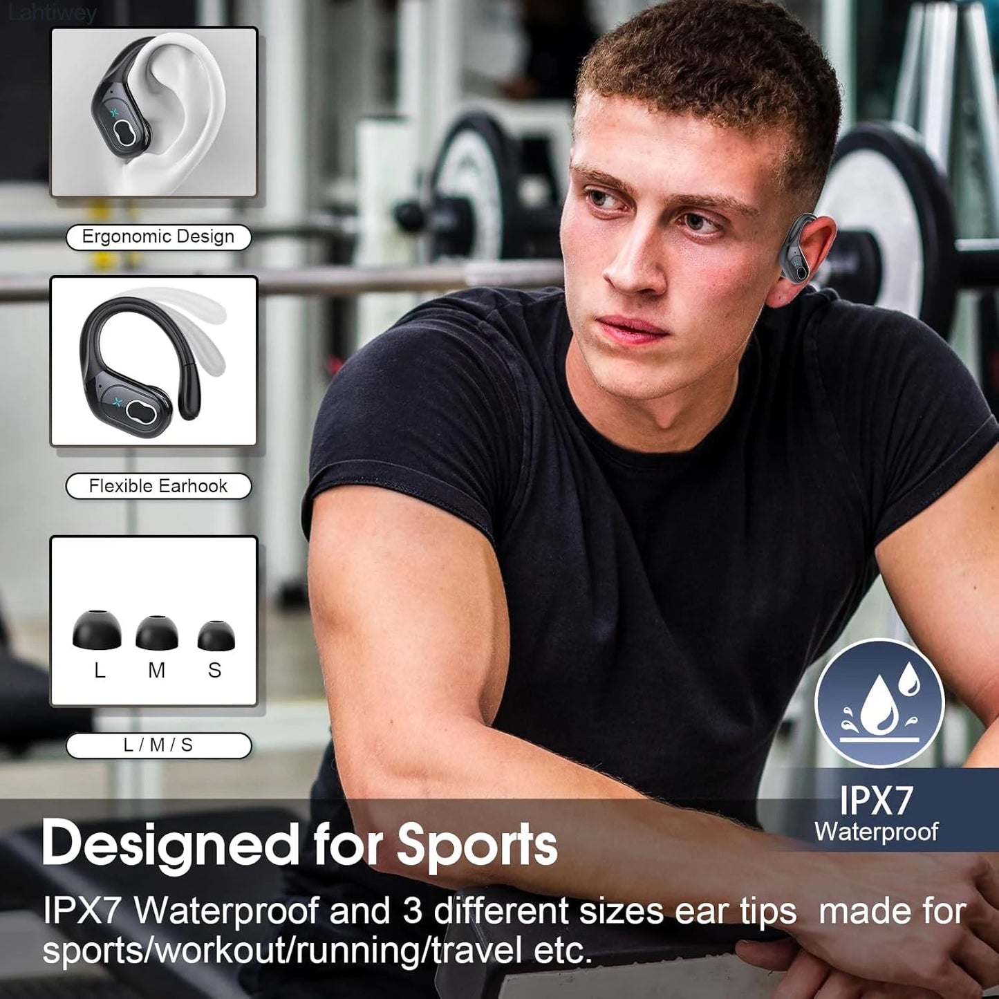 Sports Wireless Earbuds Bluetooth 5.4 TWS Wireless Headphones Waterproof Earhook Earphones with Deep Bass Noise Cancelling Mic - ecowave store