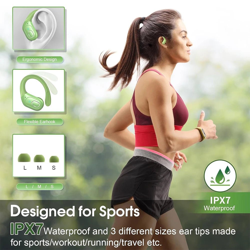 Sports Wireless Earbuds Bluetooth 5.4 TWS Wireless Headphones Waterproof Earhook Earphones with Deep Bass Noise Cancelling Mic - ecowave store