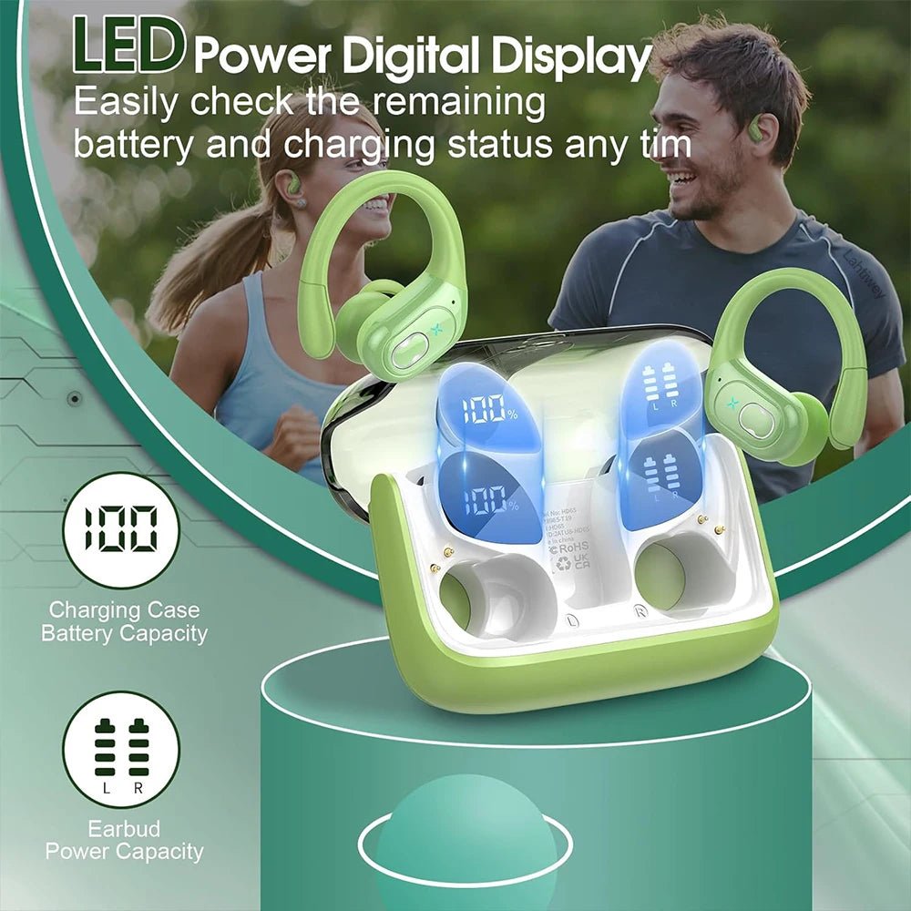 Sports Wireless Earbuds Bluetooth 5.4 TWS Wireless Headphones Waterproof Earhook Earphones with Deep Bass Noise Cancelling Mic - ecowave store