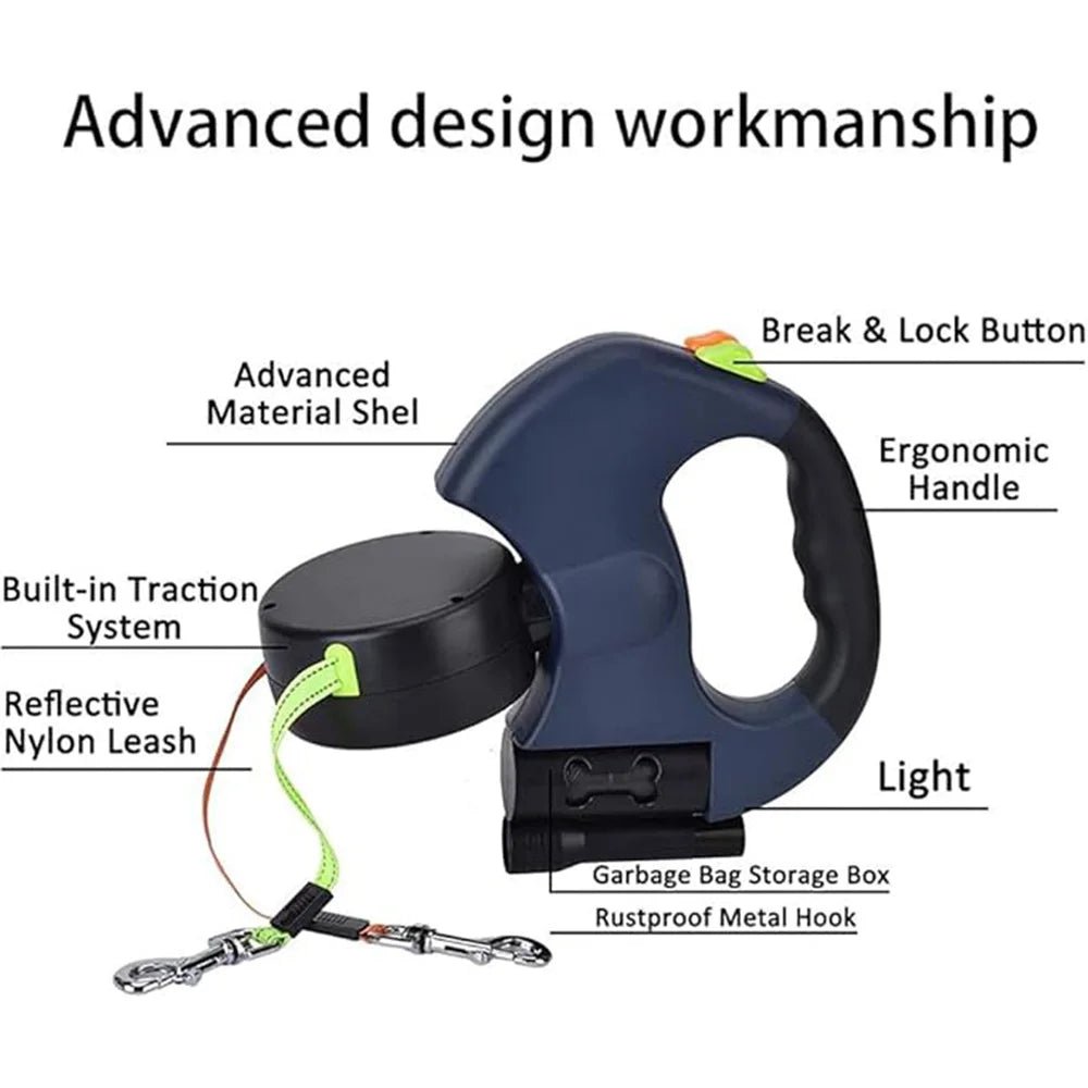 3m LED spotlight dual head reflective pet leash with automatic extension and one click locking for cat and dog leash - ecowave store