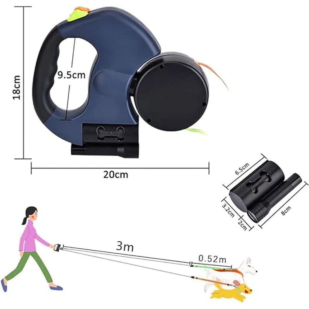 3m LED spotlight dual head reflective pet leash with automatic extension and one click locking for cat and dog leash - ecowave store