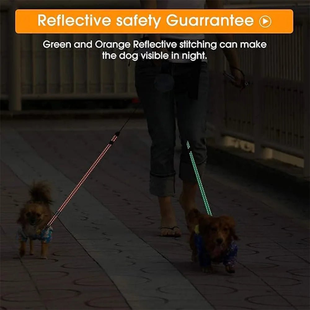 3m LED spotlight dual head reflective pet leash with automatic extension and one click locking for cat and dog leash - ecowave store